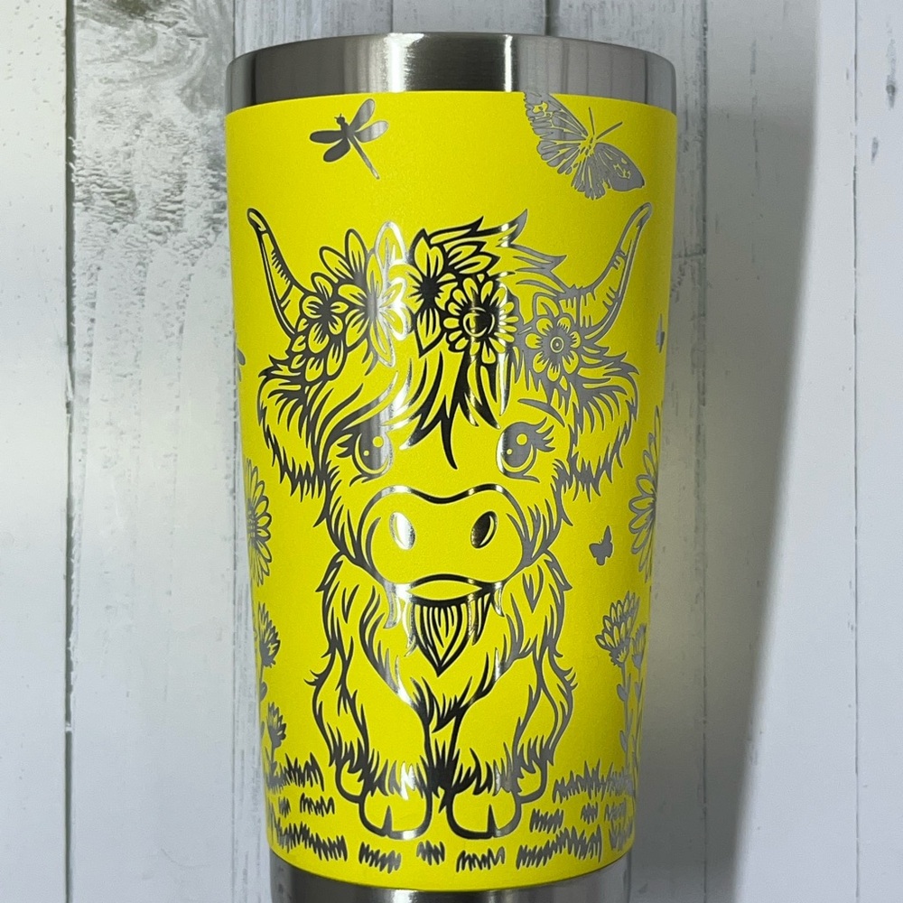 Yellow Tumbler with Cute Cow Design